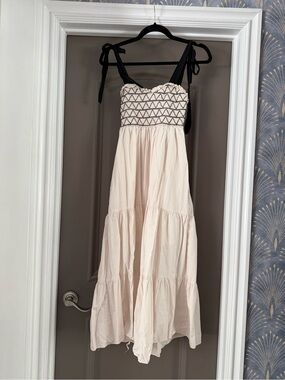 audrey Cream Maxi Dress with Black Trim